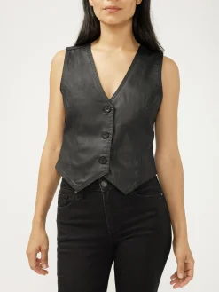 Black Coated Denim Vest