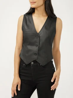 Black Coated Denim Vest