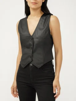Black Coated Denim Vest