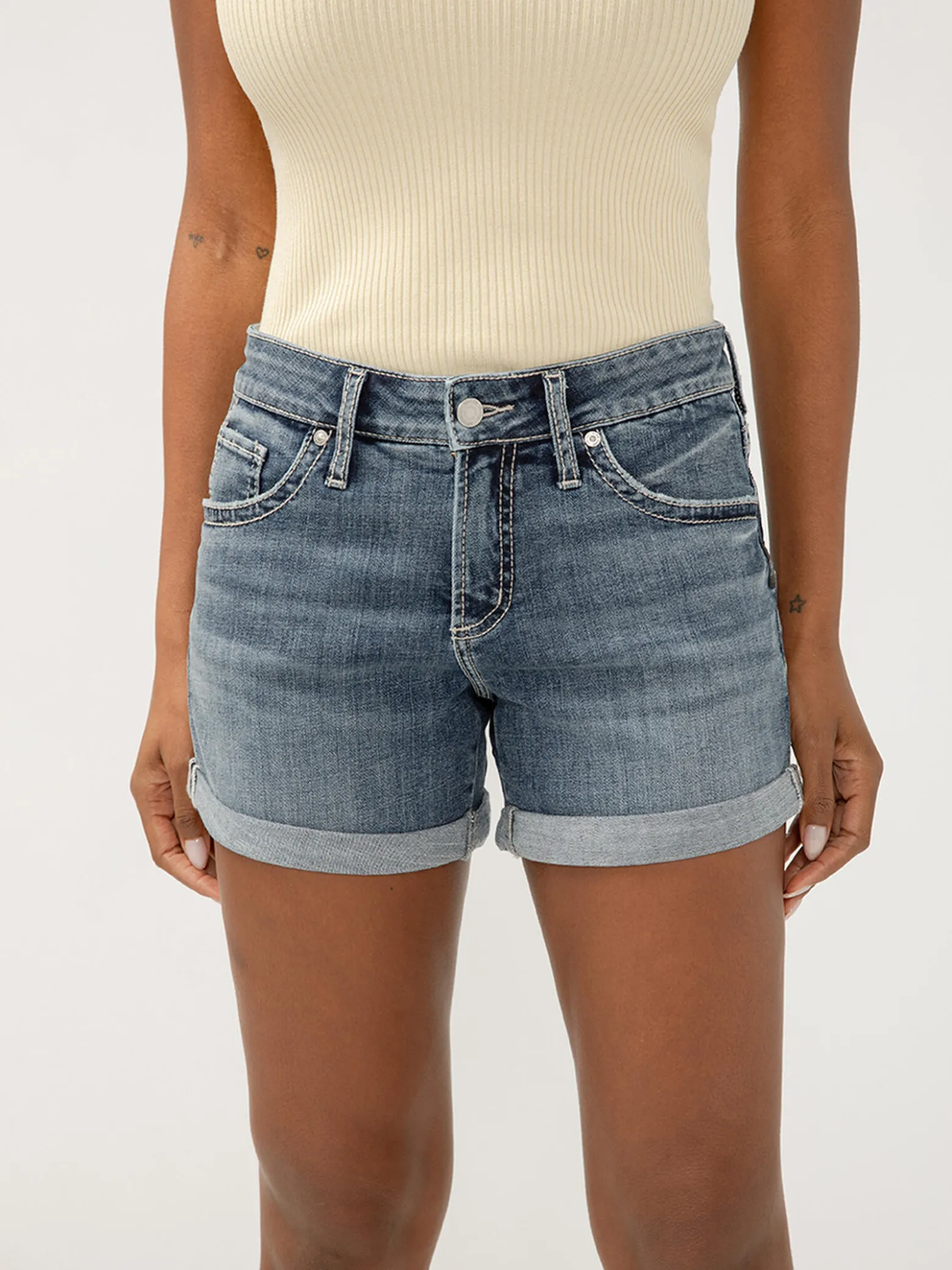 Boyfriend Mid Rise Luxe Stretch Shorts