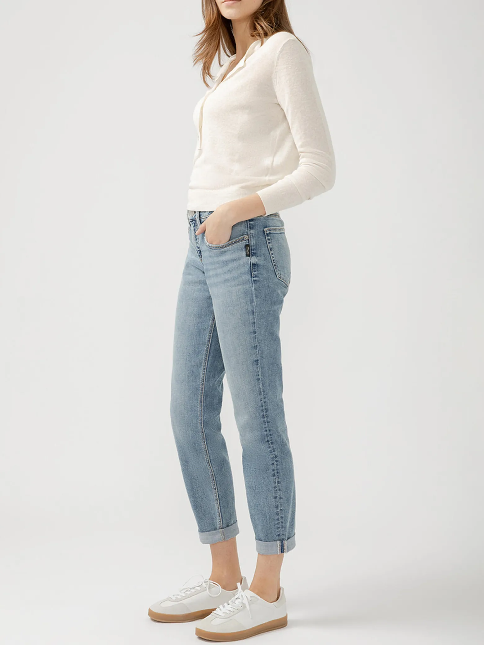 Boyfriend Mid Rise Slim Leg Luxe Stretch Jeans