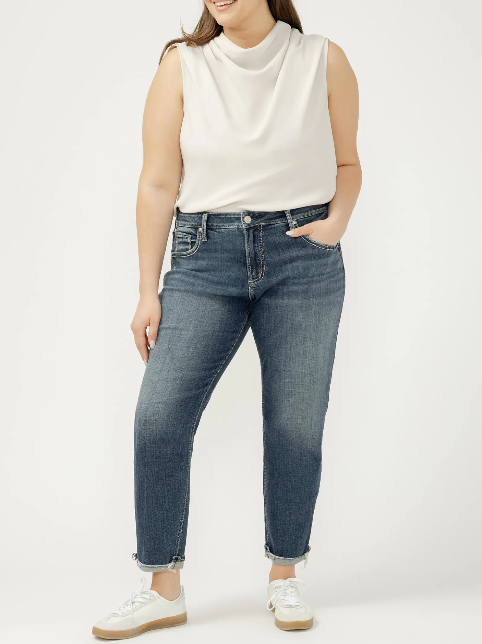 Boyfriend Mid Rise Slim Leg Jeans Plus Size