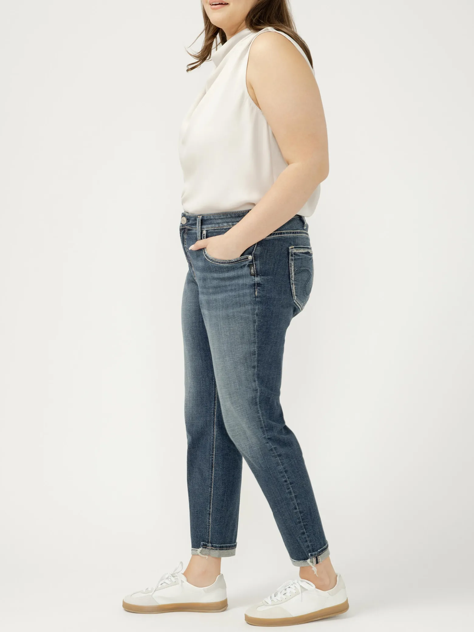 Boyfriend Mid Rise Slim Leg Jeans Plus Size