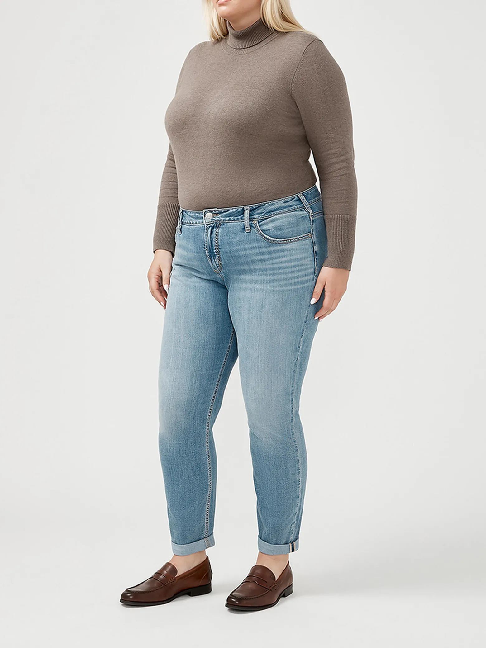 Boyfriend Mid Rise Slim Leg Luxe Stretch Jeans Plus Size