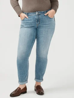 Boyfriend Mid Rise Slim Leg Luxe Stretch Jeans Plus Size