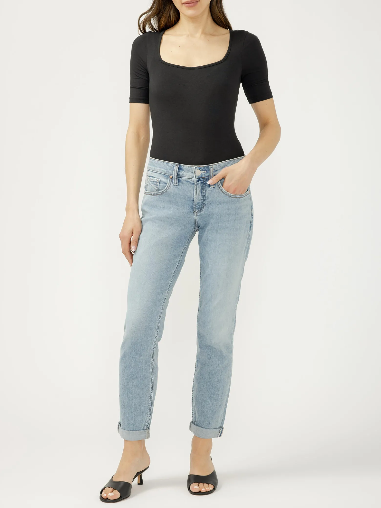 Boyfriend Mid Rise Slim Leg Jeans