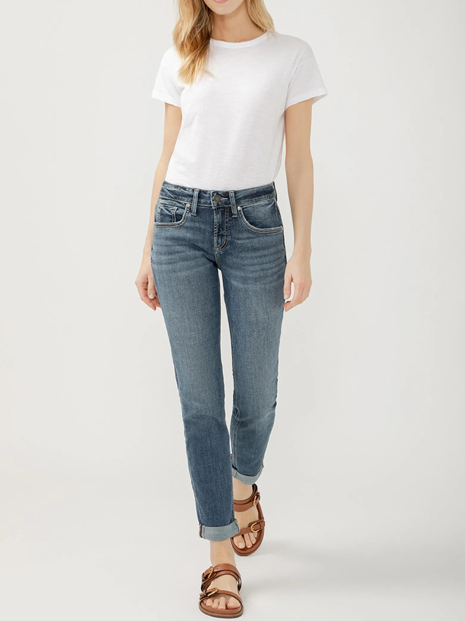 Boyfriend Mid Rise Slim Leg Jeans
