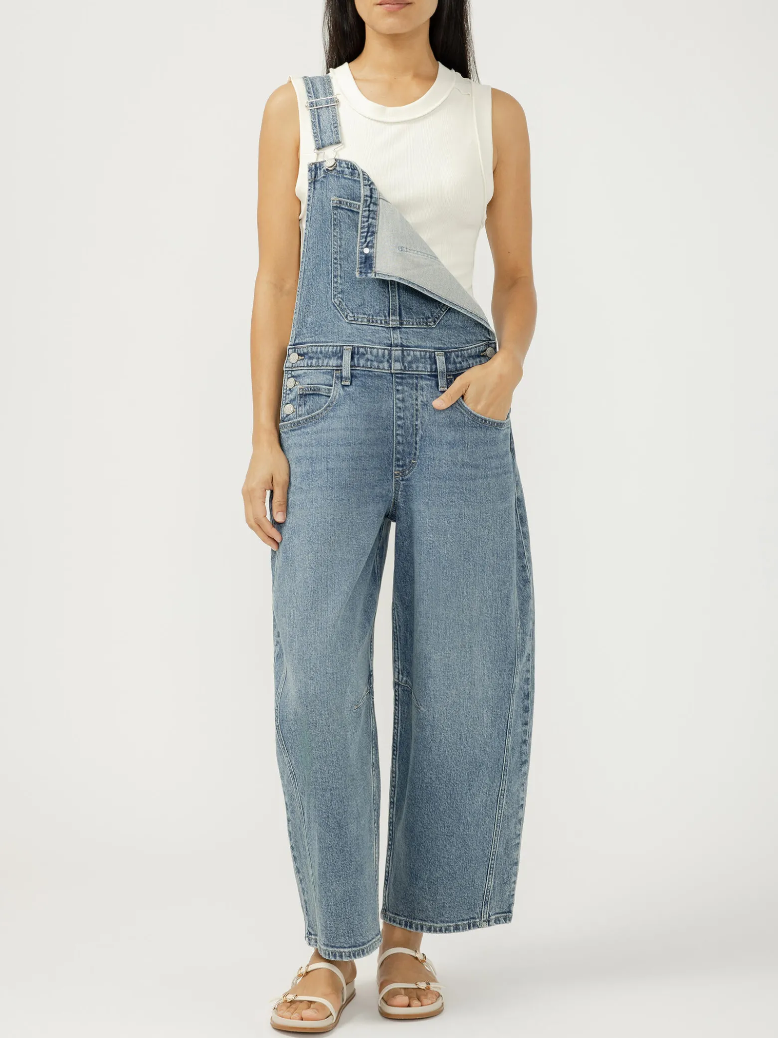 Denim Barrel Leg Overalls