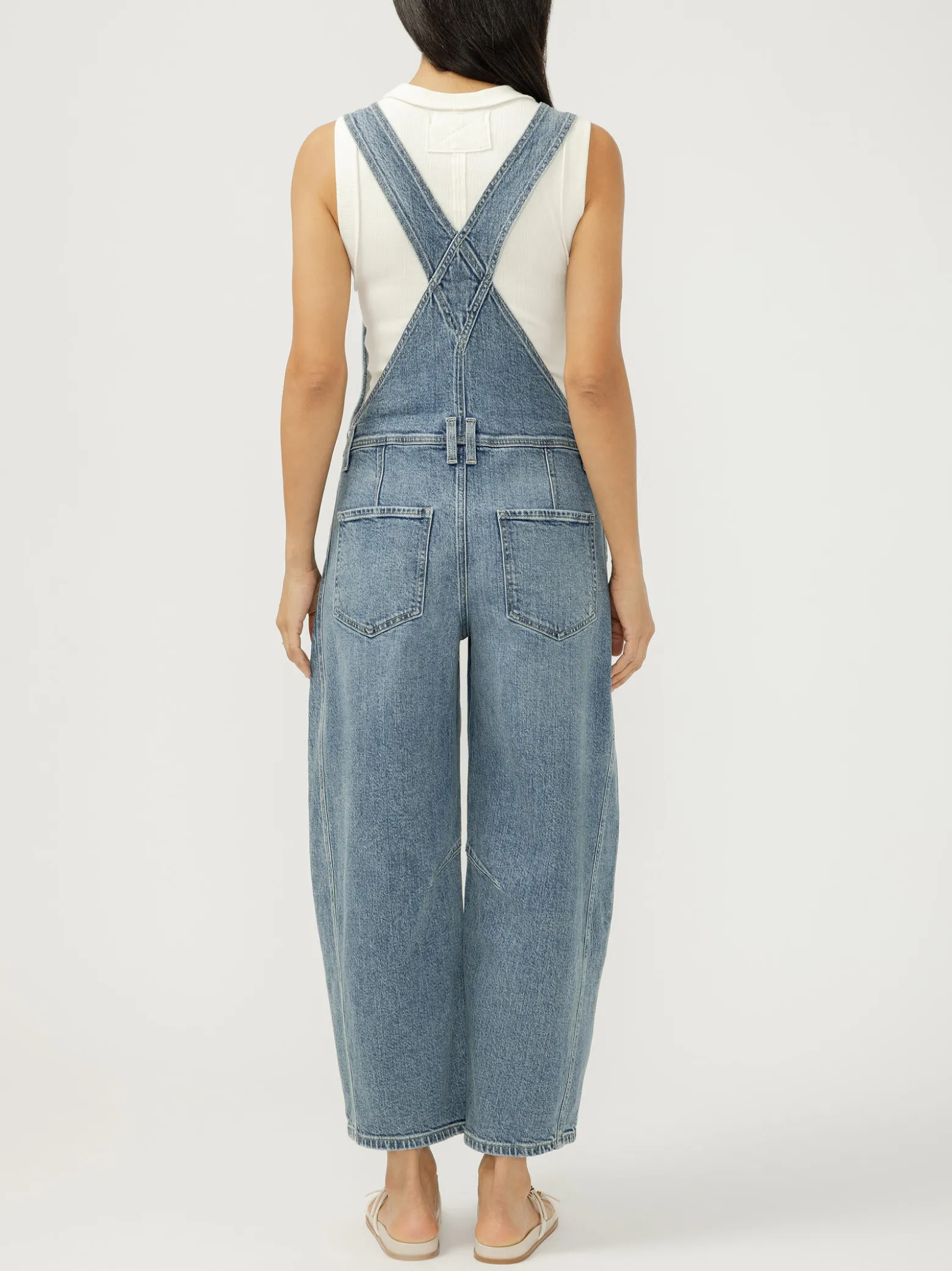 Denim Barrel Leg Overalls