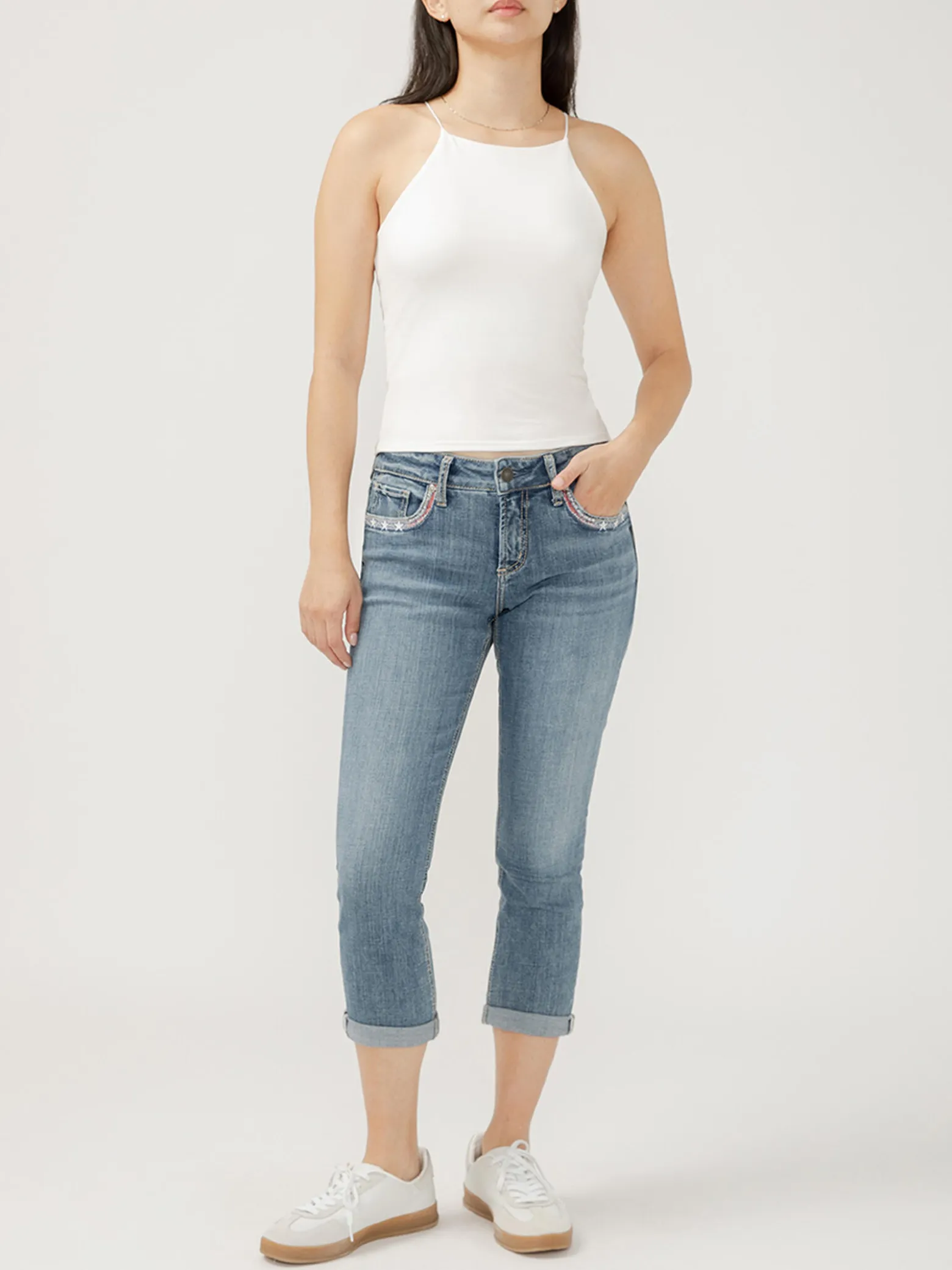 Elyse Mid Rise Americana Luxe Stretch Capri