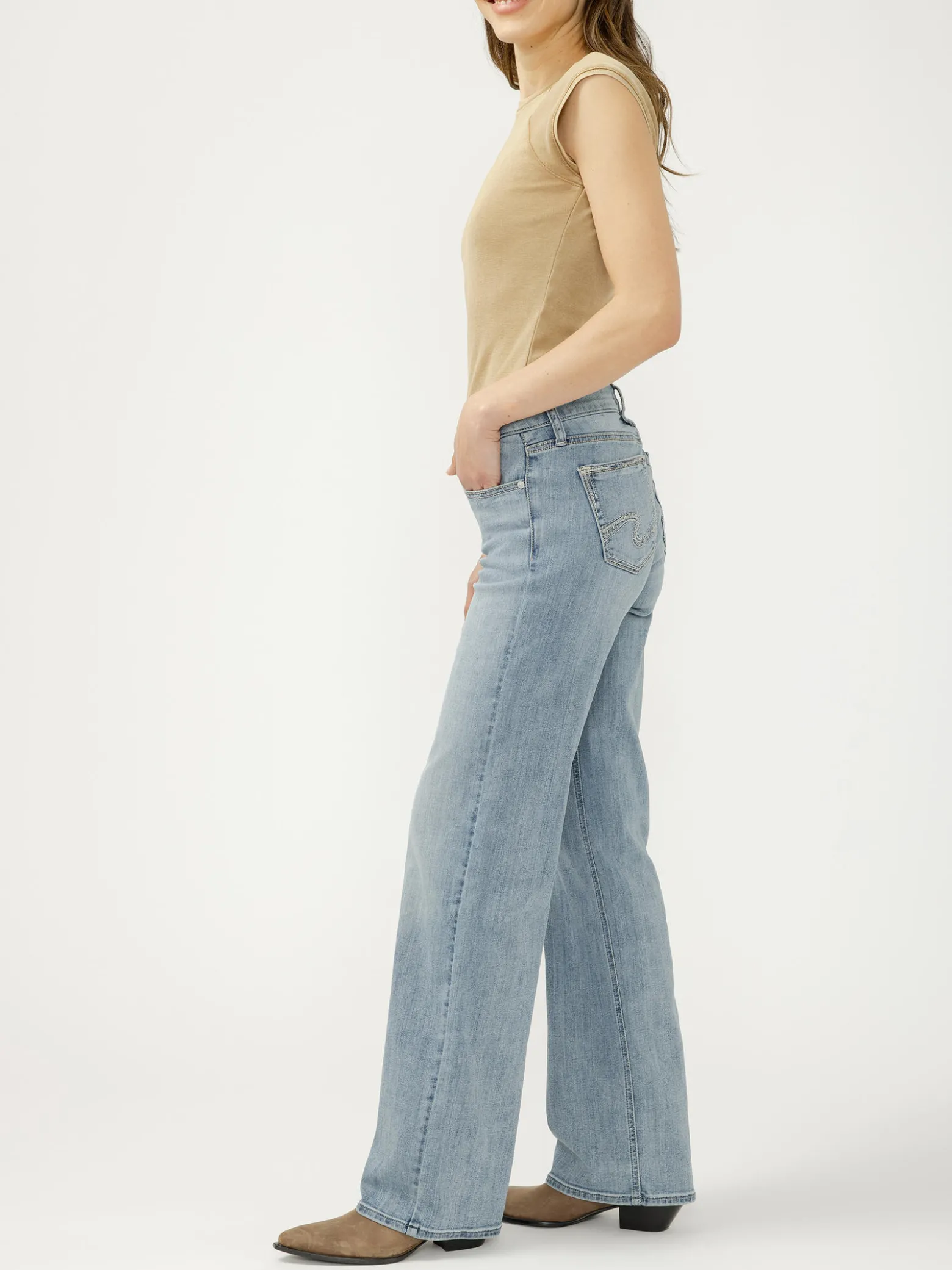 Elyse Mid Rise Baggy Straight Luxe Stretch Jeans