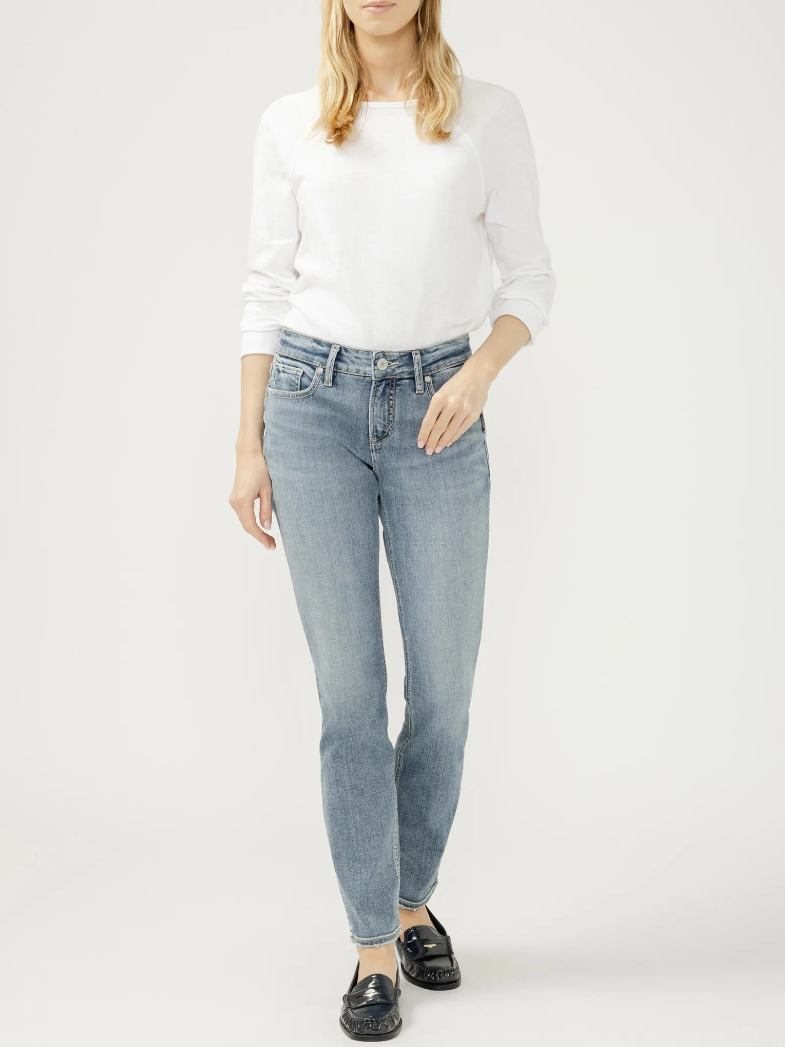 Elyse Mid Rise Straight Leg Luxe Stretch Jeans