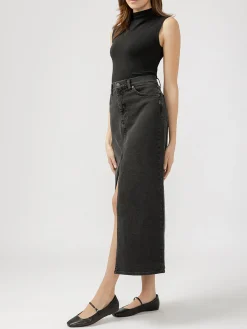 Front-Slit Maxi Jean Skirt
