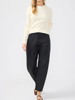 High Rise Slim Barrel Leg Coated Jeans