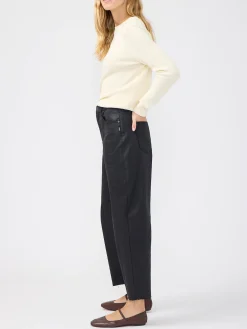 High Rise Slim Barrel Leg Coated Jeans