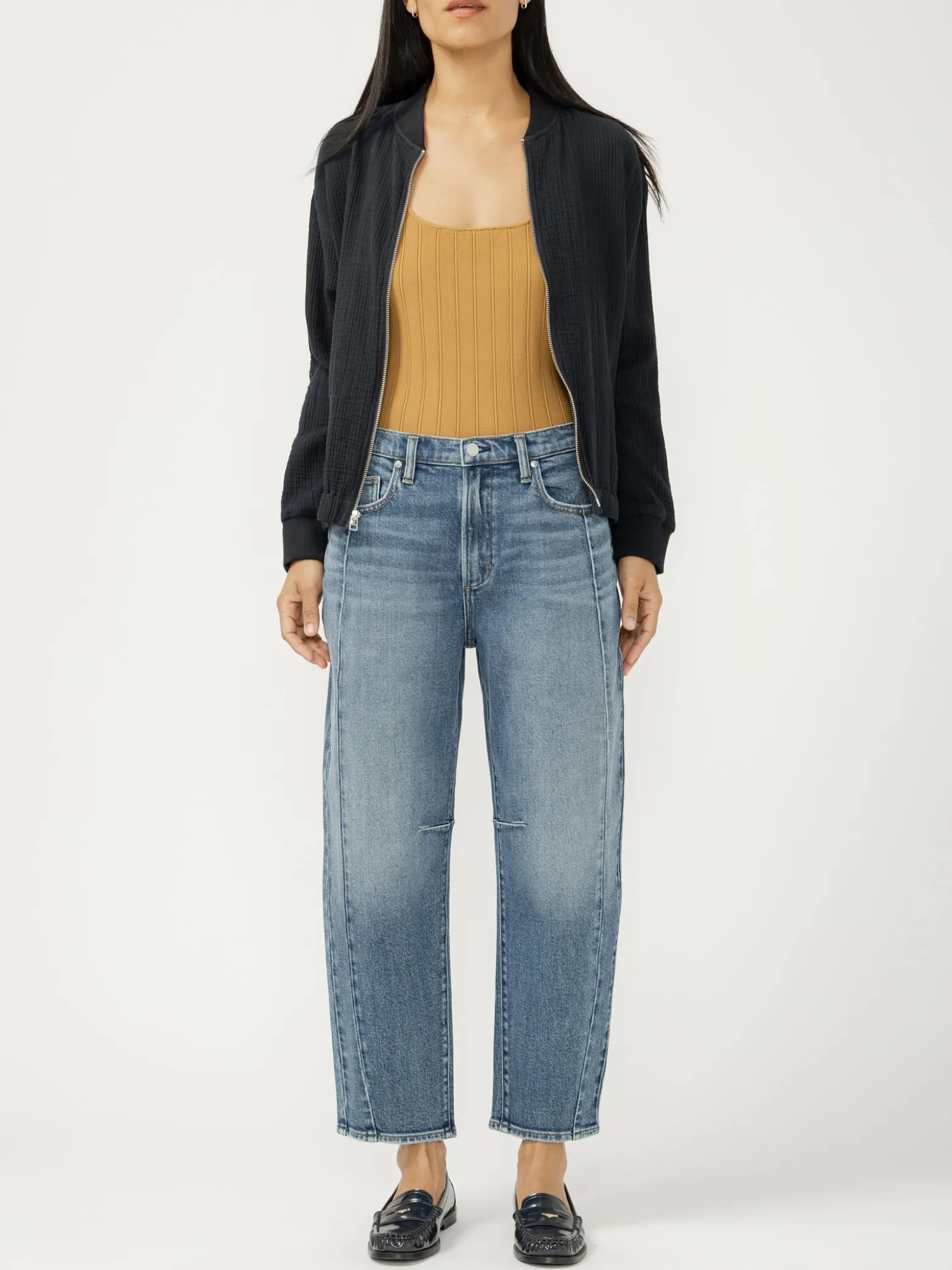 High Rise Slim Barrel Leg Jeans