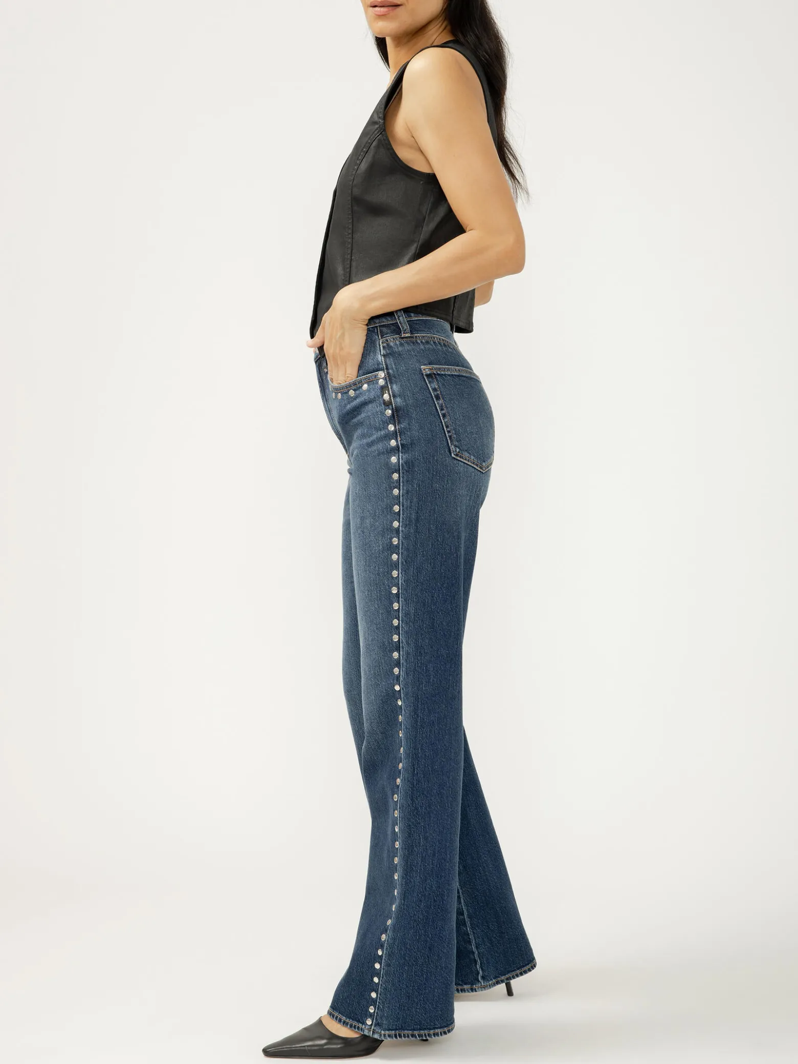 Highly Desirable High Rise Studded Trouser Leg Jeans