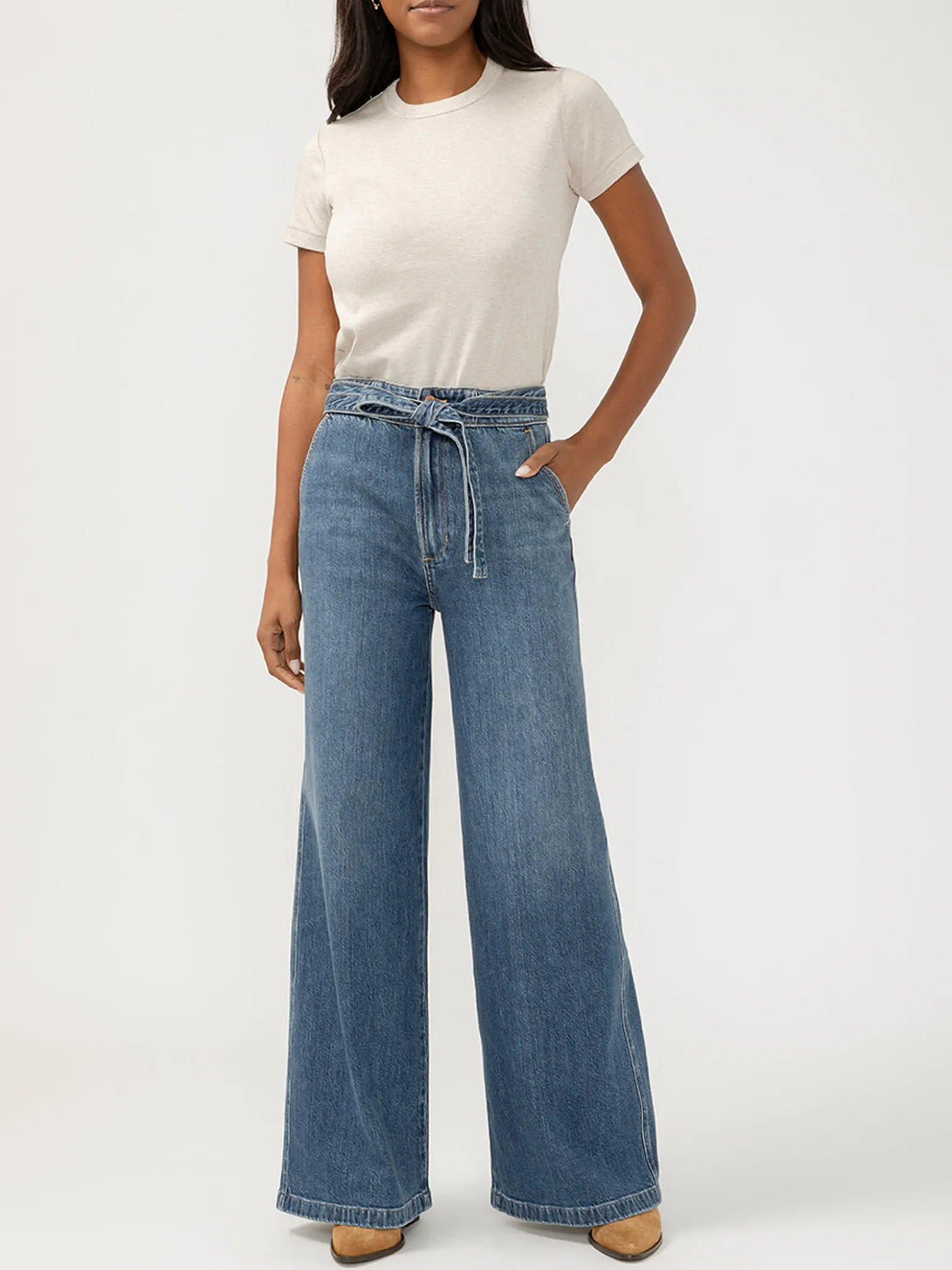 Highly Desirable High Rise Belted Ultra Wide Leg Jeans