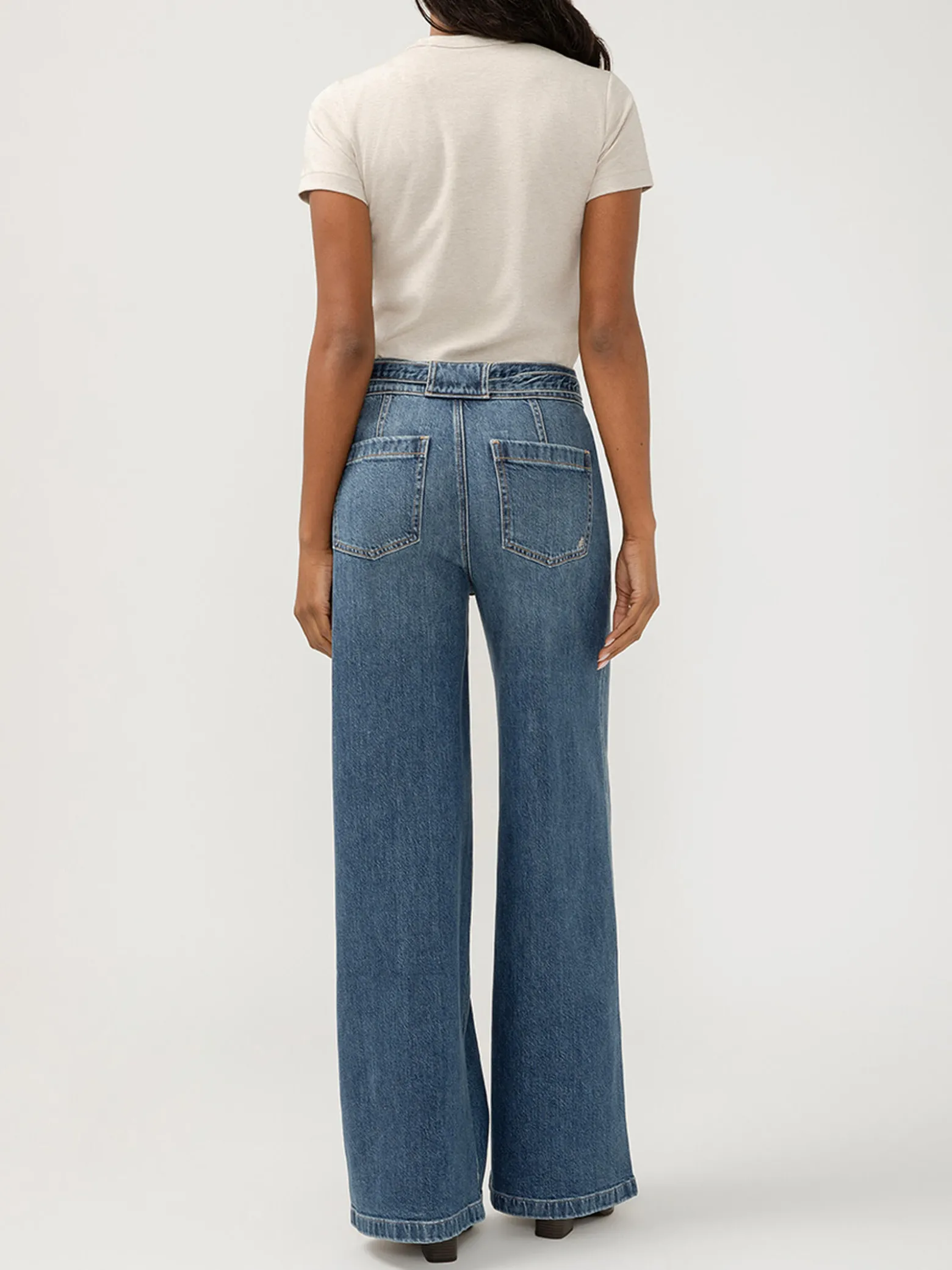 Highly Desirable High Rise Belted Ultra Wide Leg Jeans