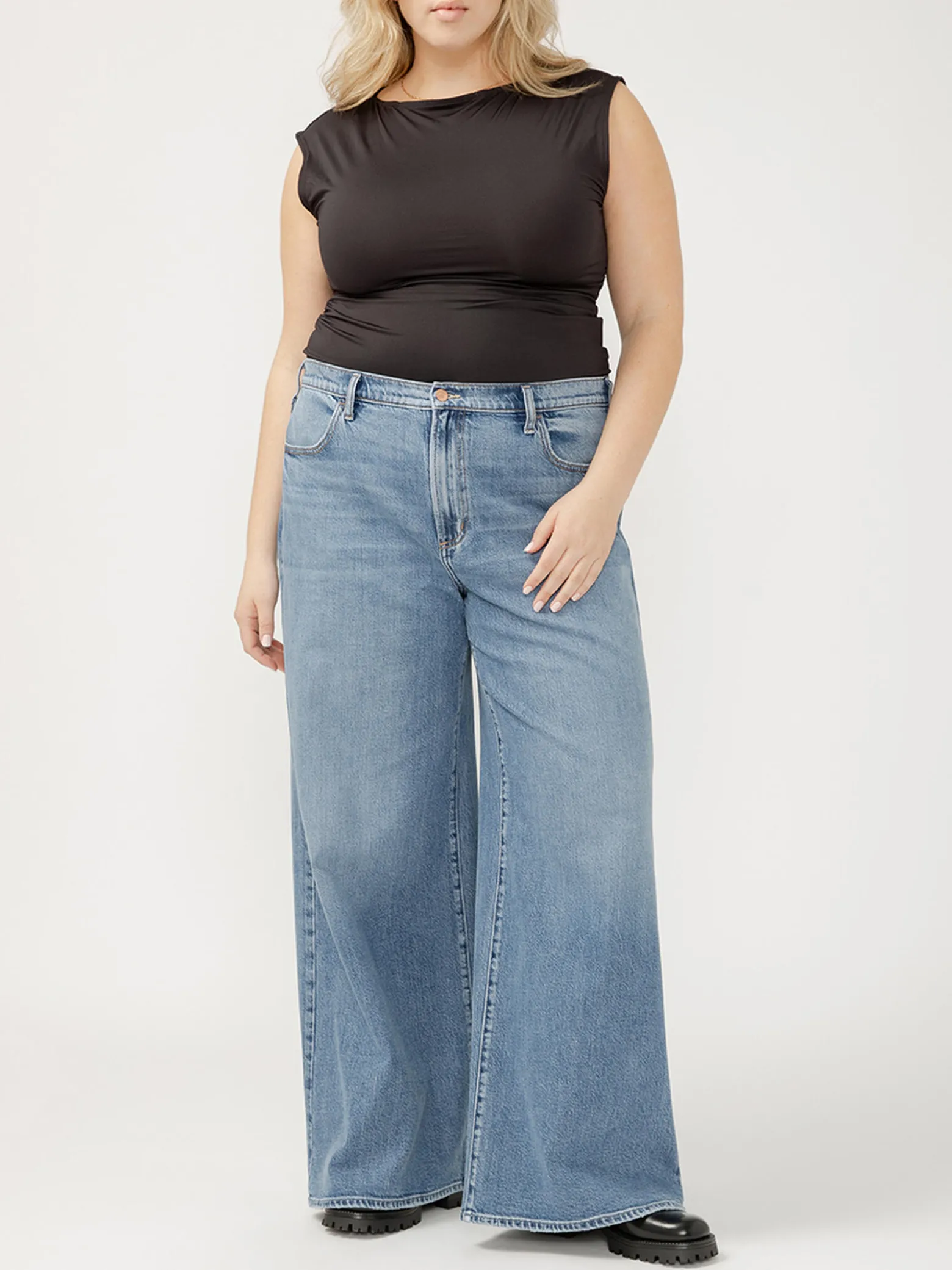 Highly Desirable High Rise Ultra Wide Leg Jeans Plus Size