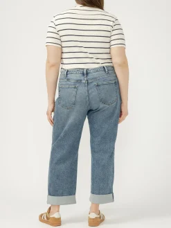 Relaxed Mid Rise Straight Leg Ankle Jeans Plus Size