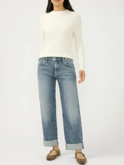 Relaxed Mid Rise Straight Leg Ankle Jeans