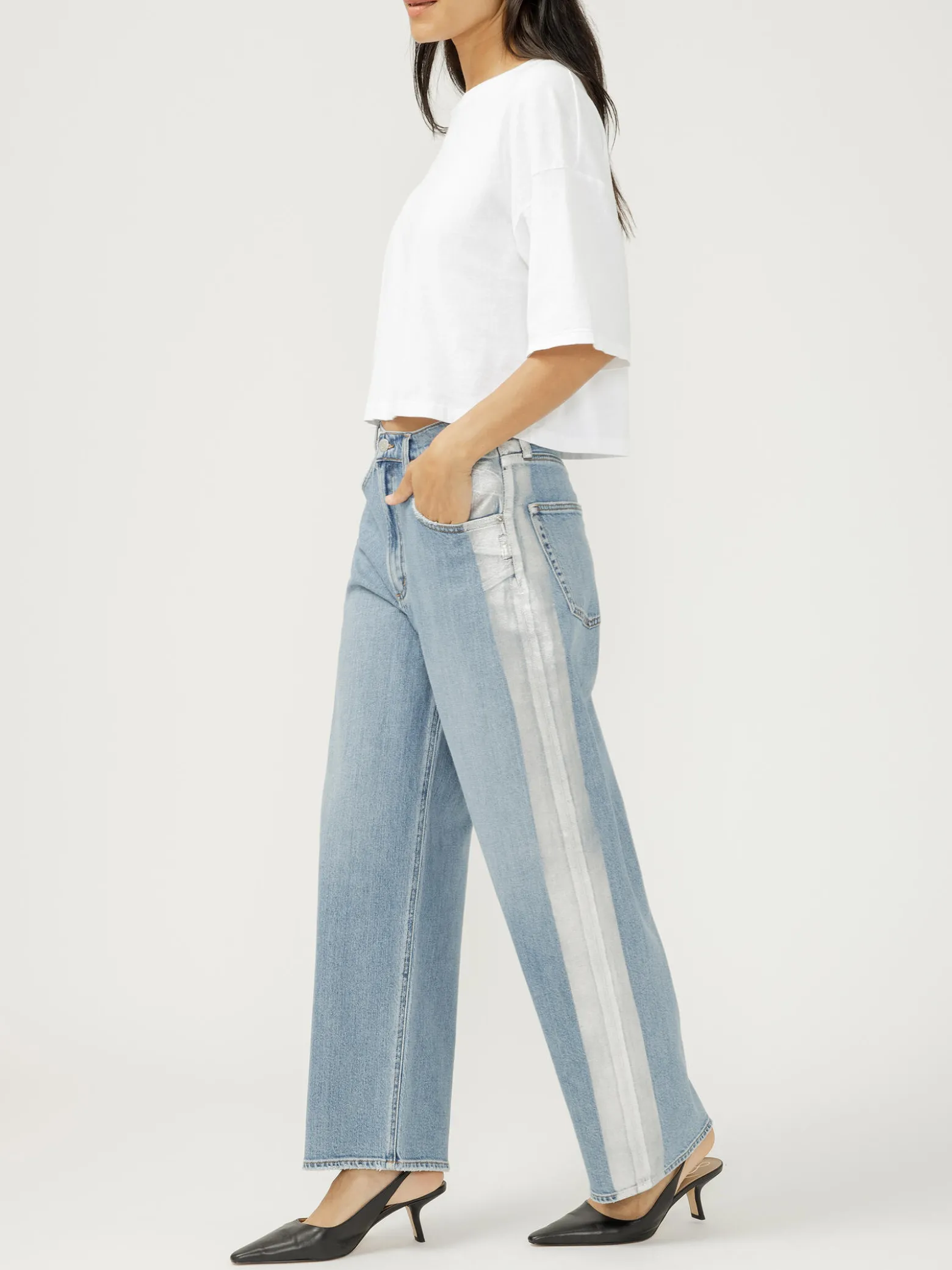 Silver Coated Be Easy High Rise Wide Leg Jeans