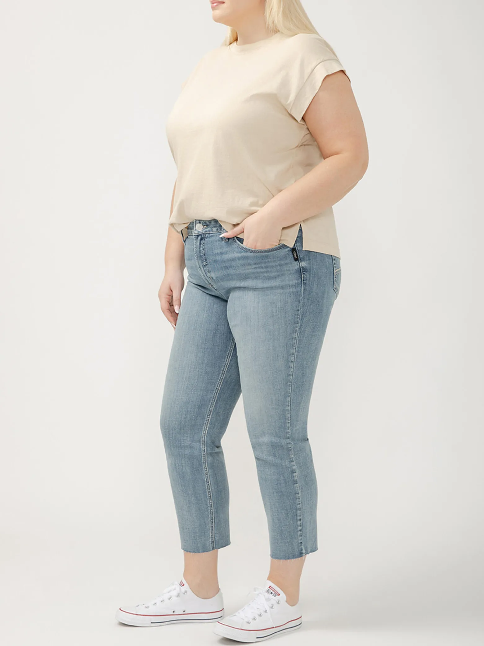 Suki Mid Rise Cropped Straight Leg Luxe Stretch Jeans Plus Size
