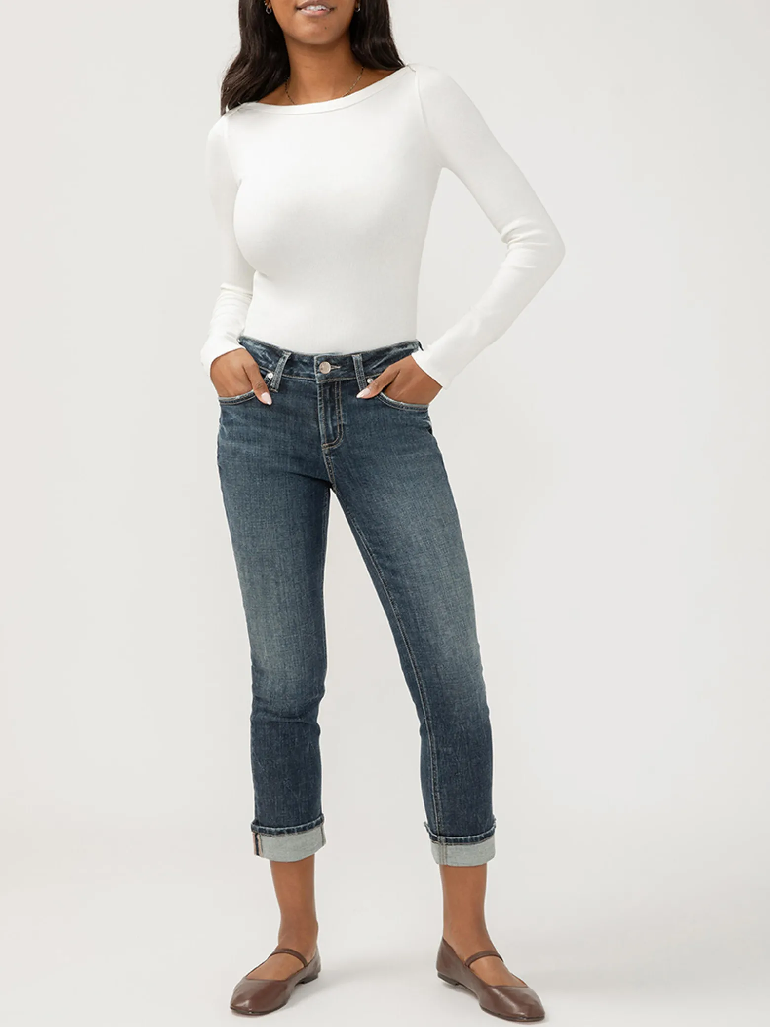 Suki Mid Rise Cropped Straight Leg Jeans