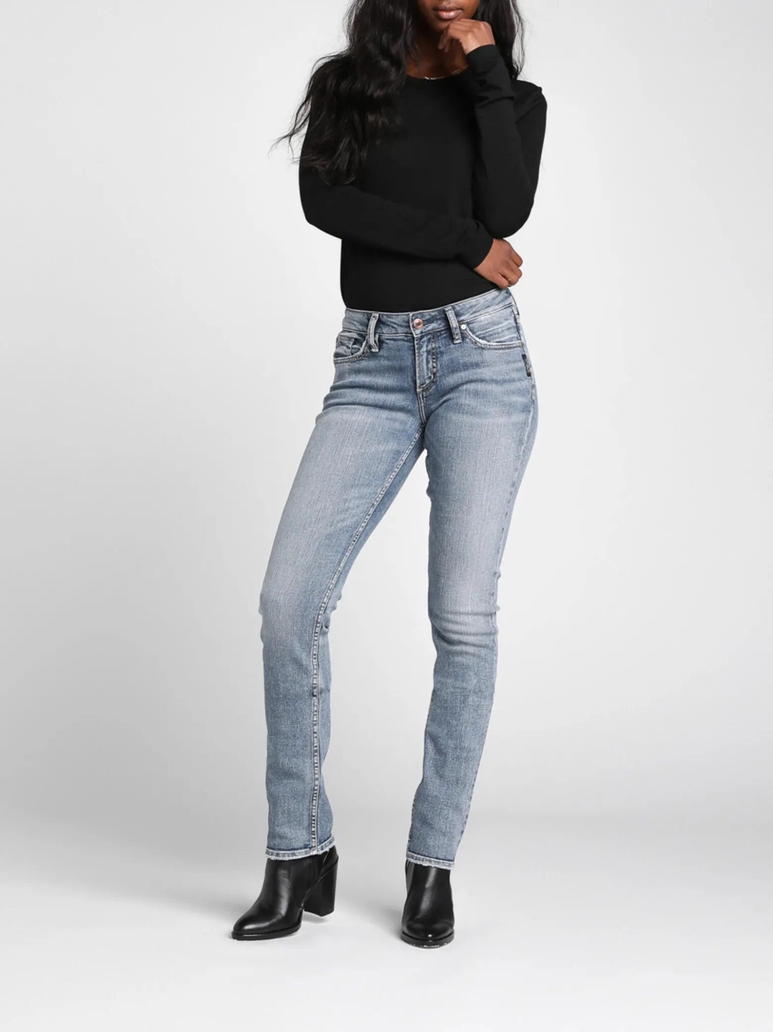 Suki Mid Rise Straight Leg Jeans