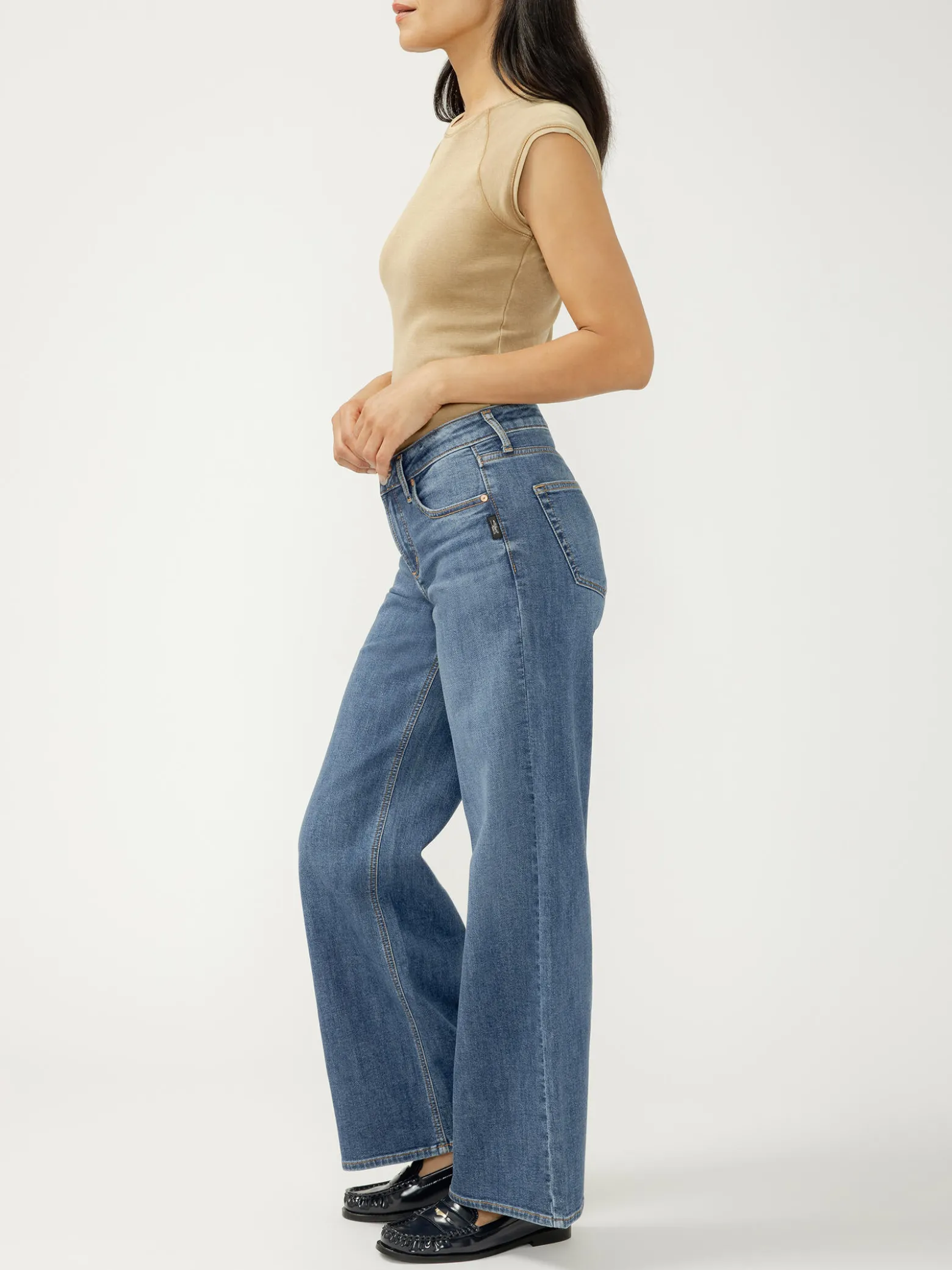 Suki Mid Rise Wide Leg Knit Flex Jeans