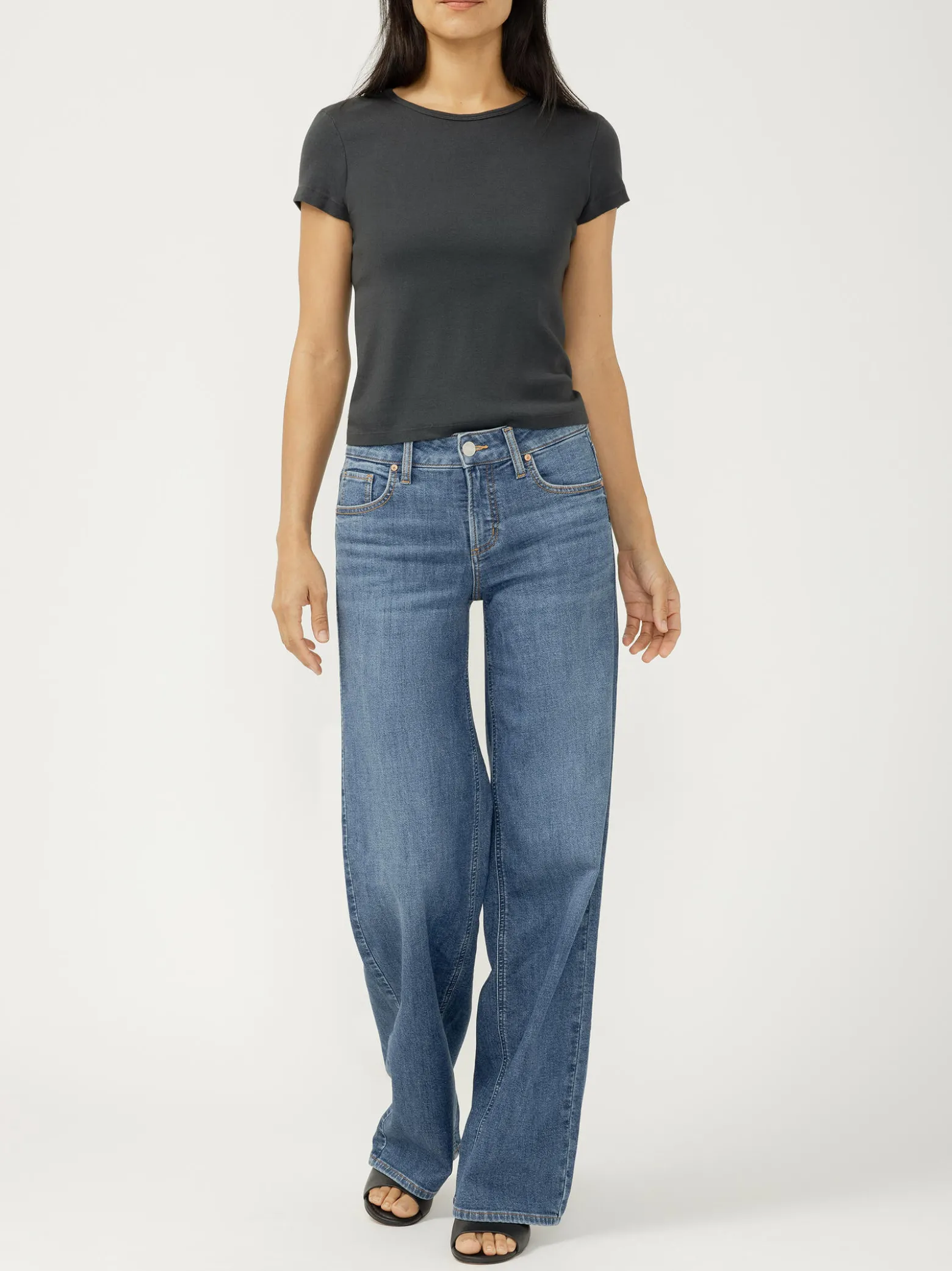Suki Mid Rise Wide Leg Knit Flex Jeans