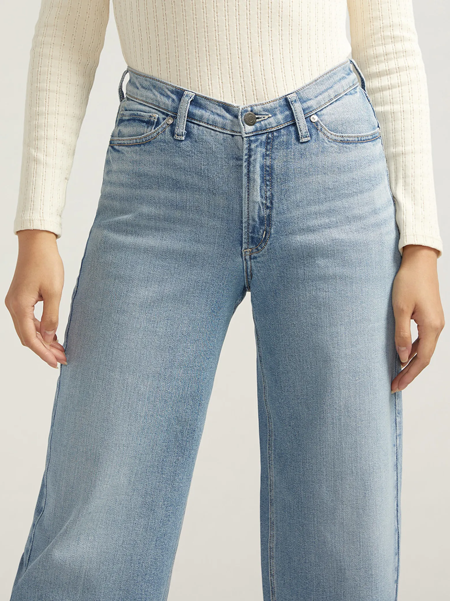 V-Front Mid Rise Wide Leg Jeans